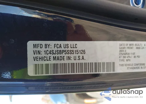 2025 Jeep Wagoneer L Series Ii 4X4 z USA, uszkodzony, nr VIN 1C4SJSBP5SS515126